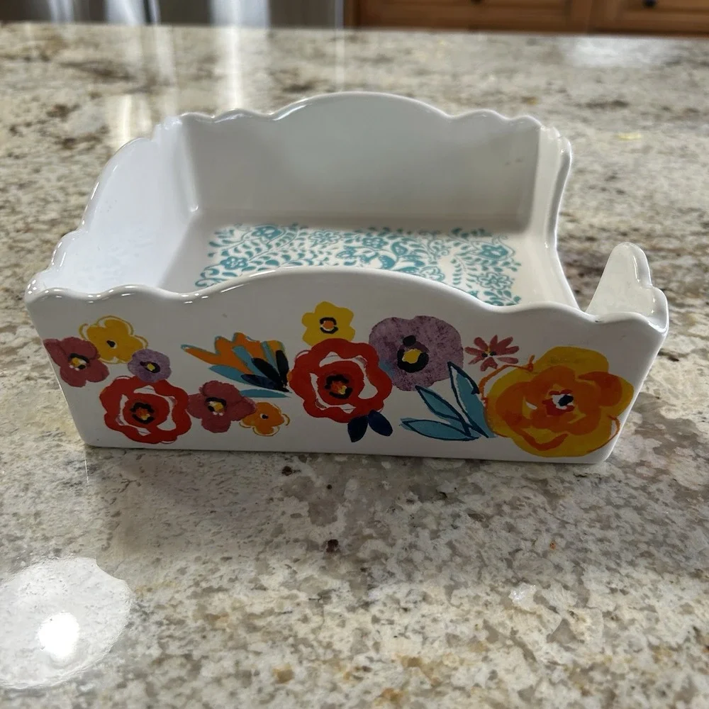 Pioneer Woman Floral Stoneware Square Napkin‎ Holder 8